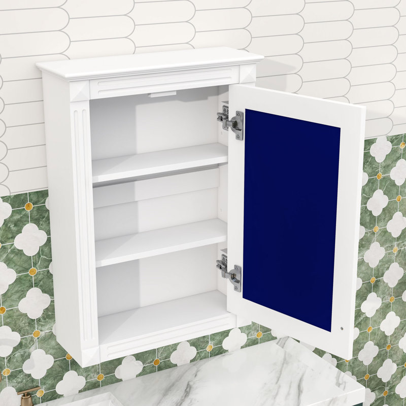 Armoire de rangement murale avec miroir et tablette réglable, Blanc