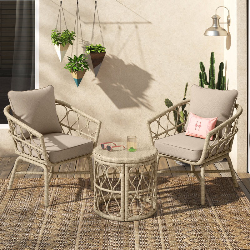 Raynette 2 - Person Patio Conversation Set with Cushions, 18.75" H x 19.75" W x 19.75" L 
