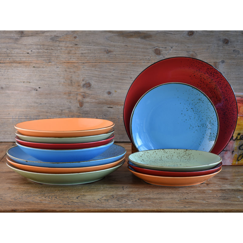 12-Piece Nature Collection Stoneware Crockery Set For 4 People, Red/Blue