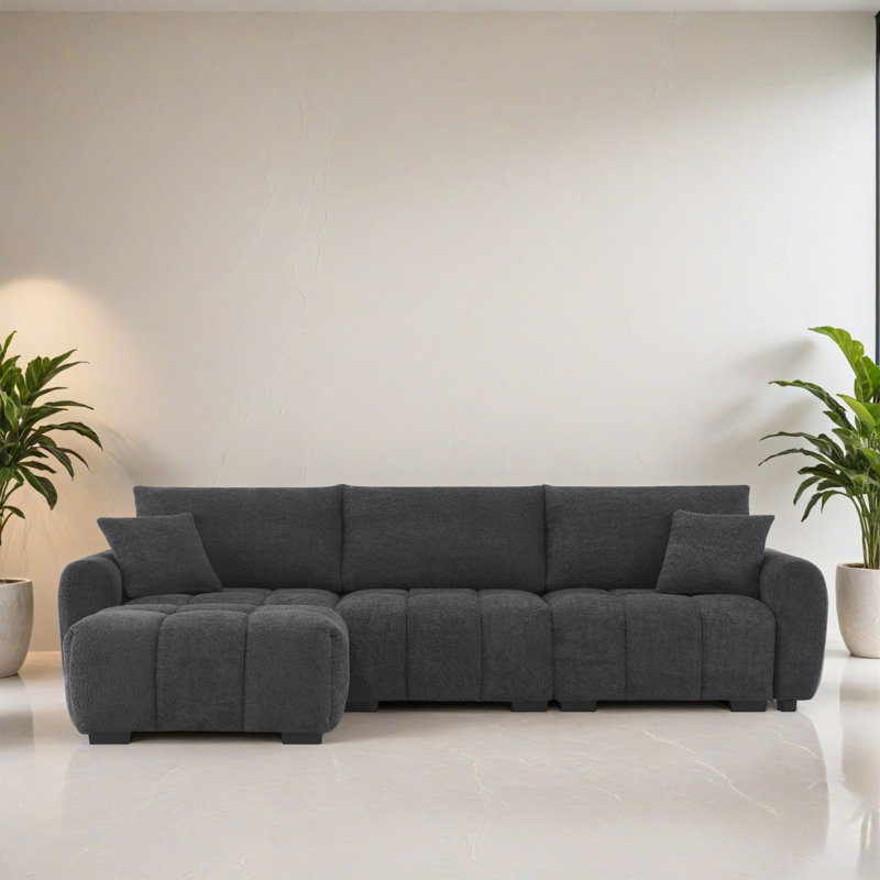 Canapé-lit modulaire 4 pièces pour salon, Bouclé noir