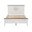 Lit plateforme double pleine grandeur avec porte de grange coulissante double et douille, support à lattes de bois, installation de charge de tête de lit à finition blanche et brune, bois, + brun, base à lattes stable-925508246-925508247