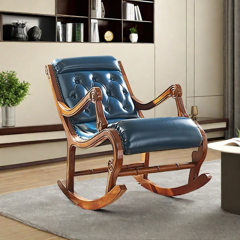 Chaise berçante en chêne massif de qualité, Bleu