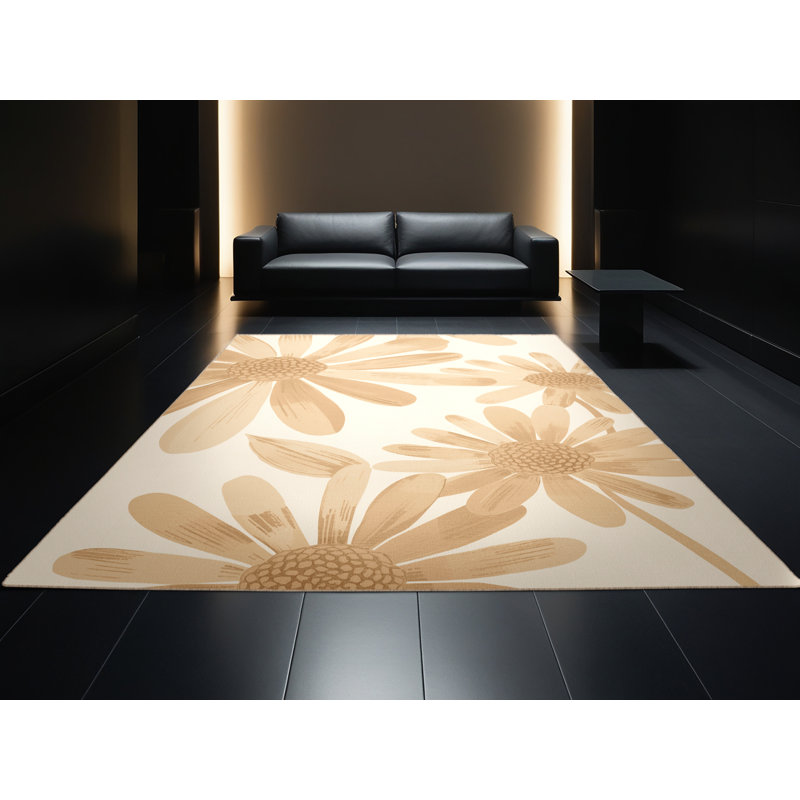 Tapis scandinave brun et beige lavable à la machine Ottwell Daisy, 6 X 9