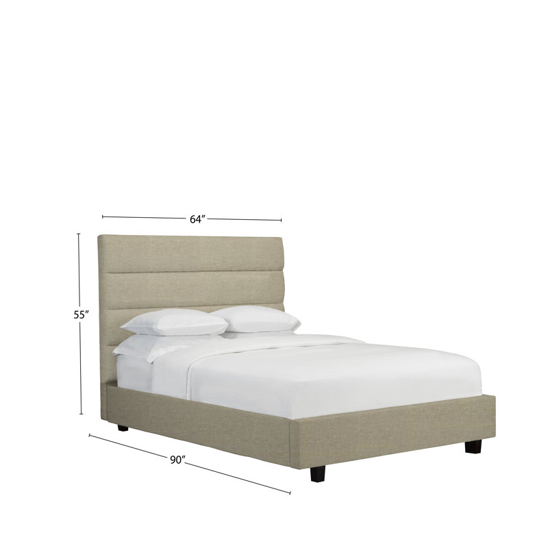 Lit plateforme tapissier avec rangement Stockstill, Grand, Lin - Beige