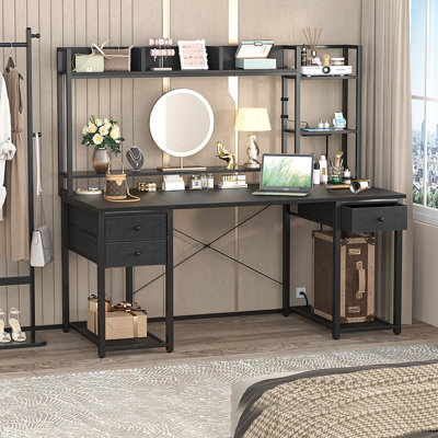 Computer Desk with Hutch, Storage Shelves, Power Outlets & LED Lights