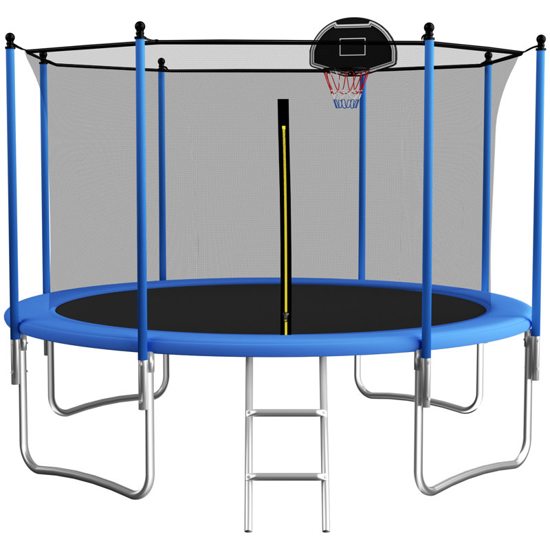 SENCHO GINSYTALIOR Round Backyard Trampoline with Safety Enclosure, Navy Blue