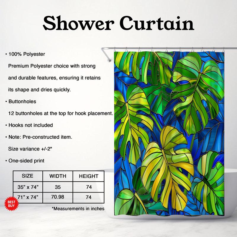 Rideau de douche 1 pièce Mosaic Monstera Art, H 74 po x l 71 po