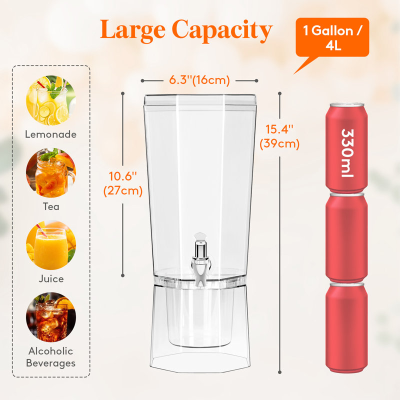 Distributeur de boissons en plastique, contenants à jus avec couvercle pour la fête, distributeur de boissons glacées avec support pour limonade / soda / thé
