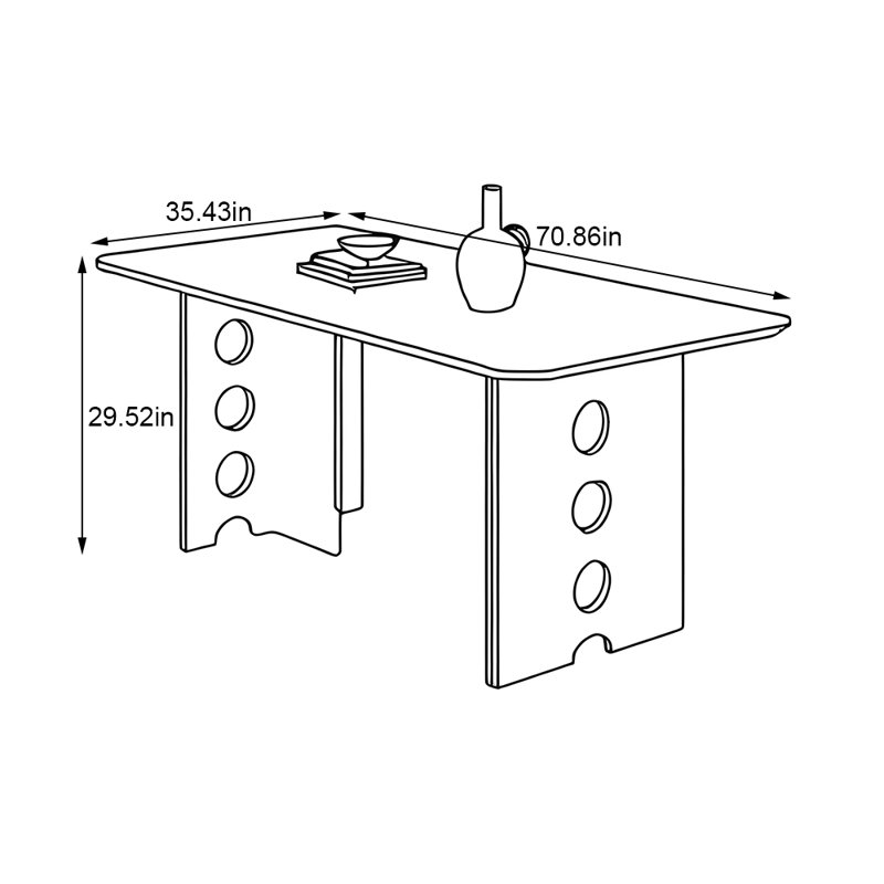 Rectangular household dining table, 29.52"H x 70.86"L x 35.43"W