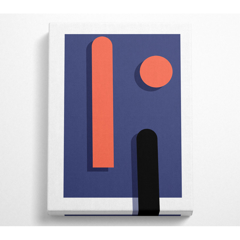 Purple Rectangle With Orange Shapes - No Frame Print on Canvas, 106.6cm H x 66cm W