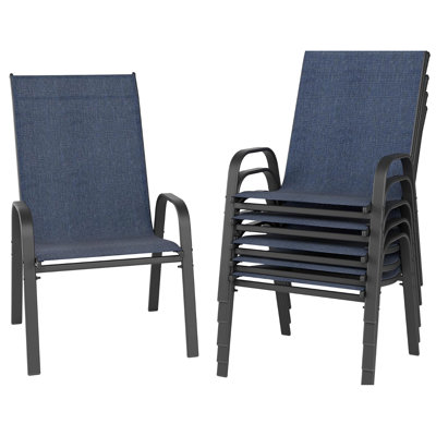 Patio Chairs Set Of 6, Outdoor Lightweight Stackable Dining Chairs W/all-weather PVC-coated polyester Fabric & Metal Frame
