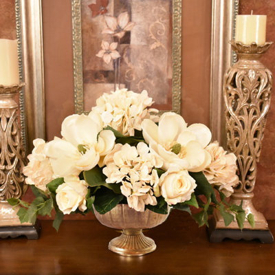 15 " Faux Rose and Magnolia in Vase