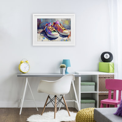 Colorful Low Top Sneakers Framed Print Under Glass, design by Creative Studio