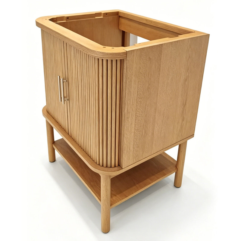 Base de meuble-lavabo moderne à lattes 28 po 28 po, assemblage requis, Chêne