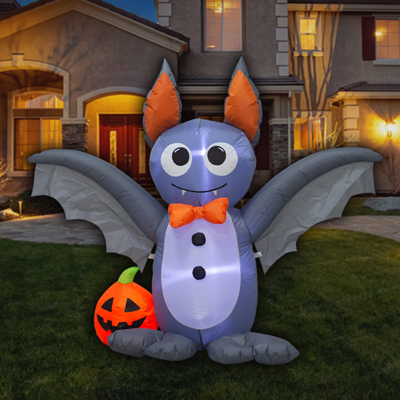 Décoration gonflable illuminée chauve-souris et citrouille d'Halloween