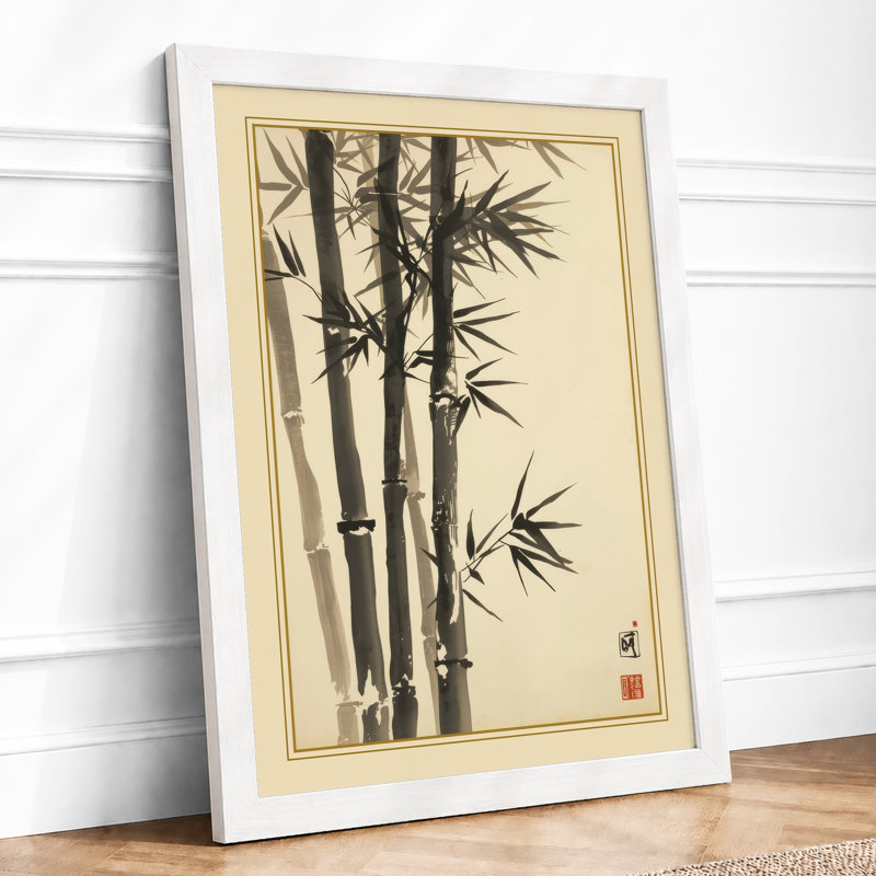 Bamboo in Ink Japandi - Framed Print, A2 - 59.4 x 42.0 cm, White