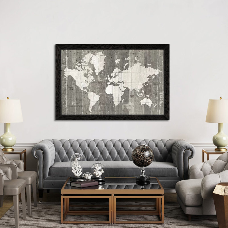 Old World Map by Wild Apple Portfolio - Print on Canvas, Black Framed, 152.5 cm H x 101.5 cm W