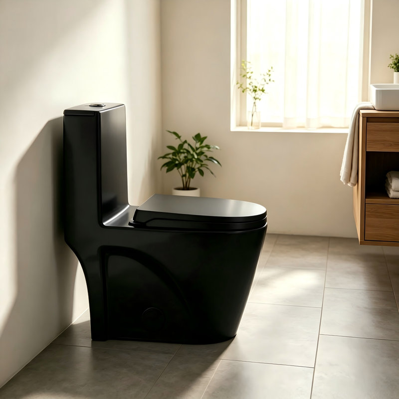 Yingze Elongated One Piece Toilet, Dual Flush 1.1/1.6 GPF Water Saving Comfort Height Toilet with Gold Chrome Button, Soft Close Quick Release Seat, Skirted Concealed Trapway for Modern Bathroom
