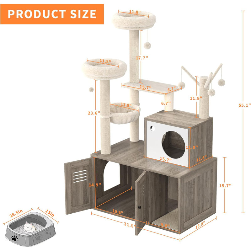 139.95cm H Cat Tree, Grey