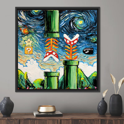 Van Gogh Style Mario Painting, Modern Wall Art, Gaming Room Wall Decor, Super Mario World Wall Art, Starry Night Wall Decor,