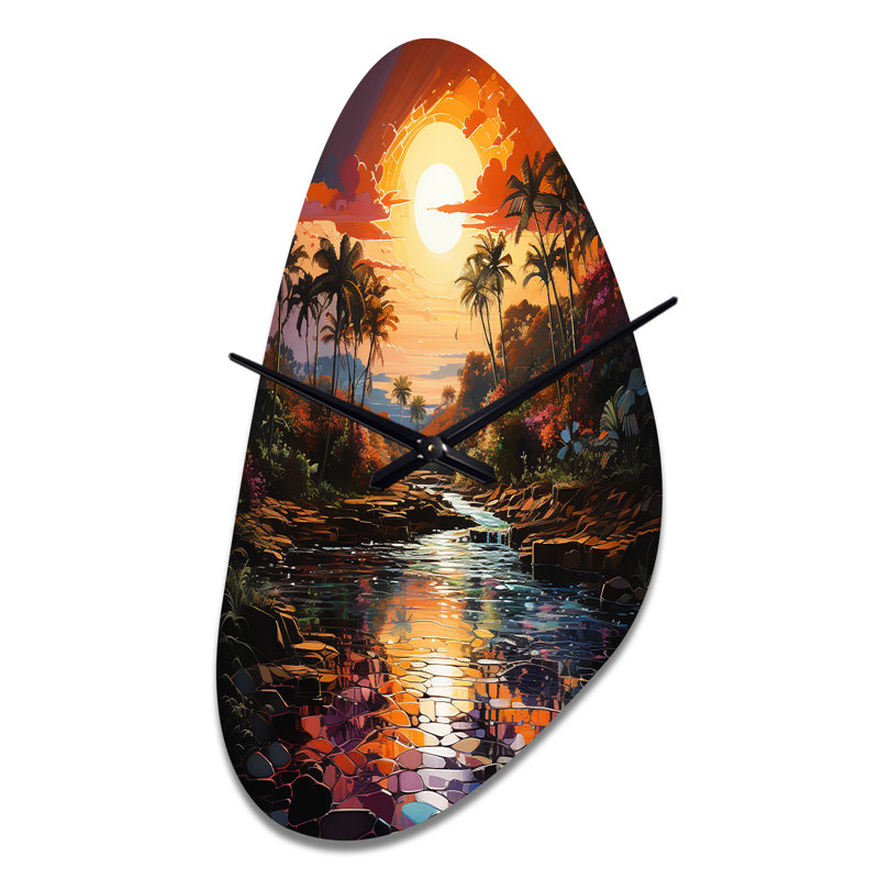 Indian Indian Tropical Paradise III - Grande horloge murale jaune - forme unique, Moyenne