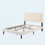 Grand lit plateforme tapissier en tissu, support de lattes en bois massif, facile à assembler, beige-472308125-472308126