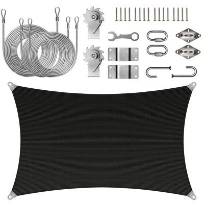 Colourtree Rectangle Super Durable Heavy Duty Sun Shade Sail with Installation Winch Kit