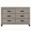 Commode Rachy, 6 tiroirs avec poignées noires, gris clair Farmhouse