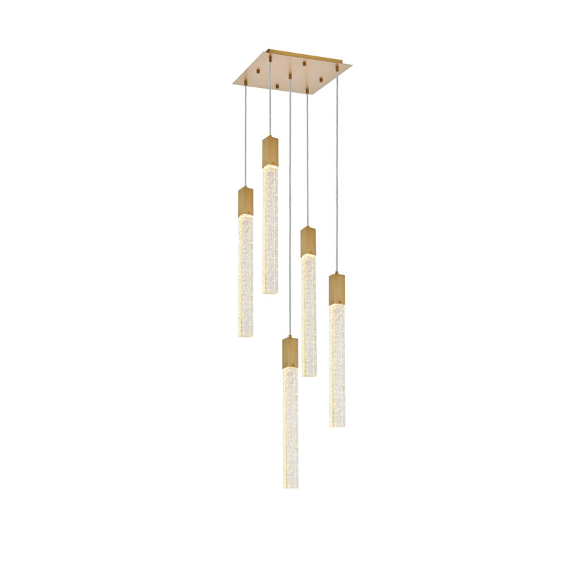 Luminaire suspendu rectangulaire à 5 lumières Aliha, Or satiné