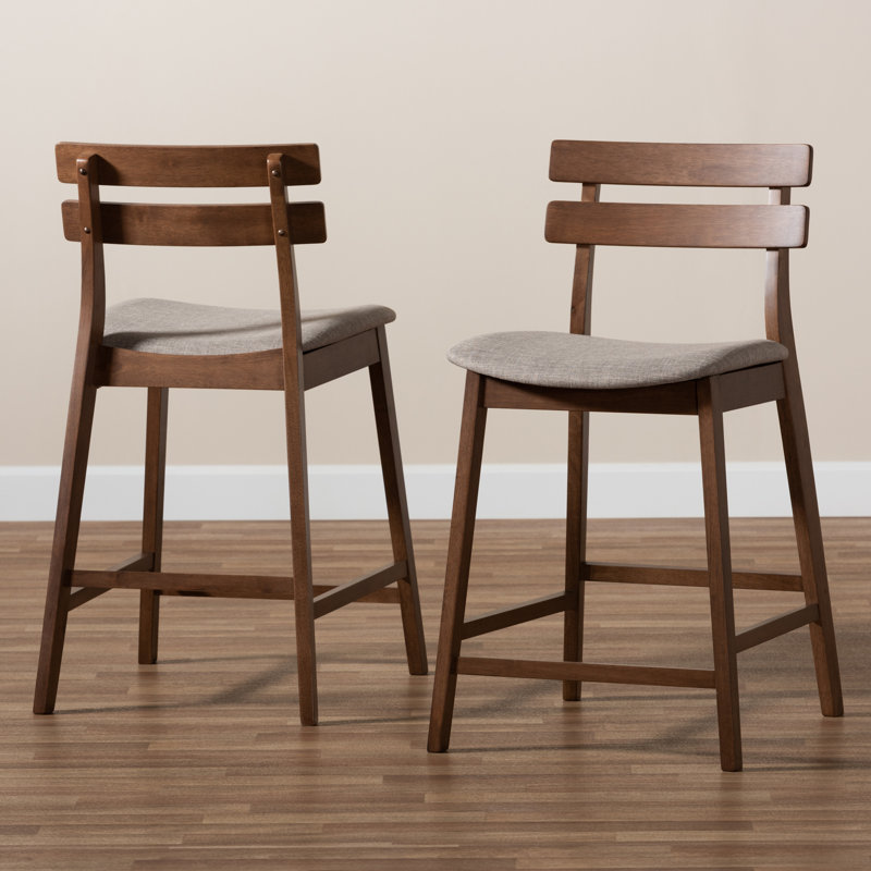 Upholstered Counter Stool with Solid Wood Frame, Light Grey