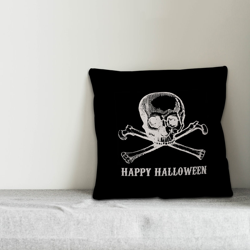 Coussin décoratif halloween crâne et crossbones happy, Intérieur