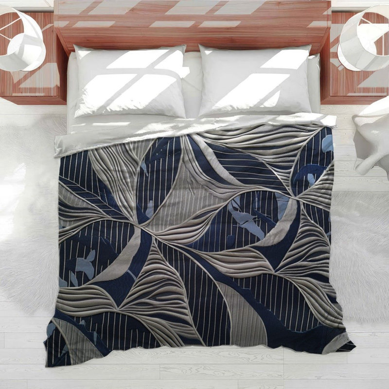 Édredon à motif de feuillage texturé abstrait inspiré de la nature, Édredon grand