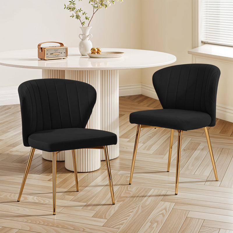 Modern Tufted Velvet Curved Back Dining Chair with Metal Legs, Black