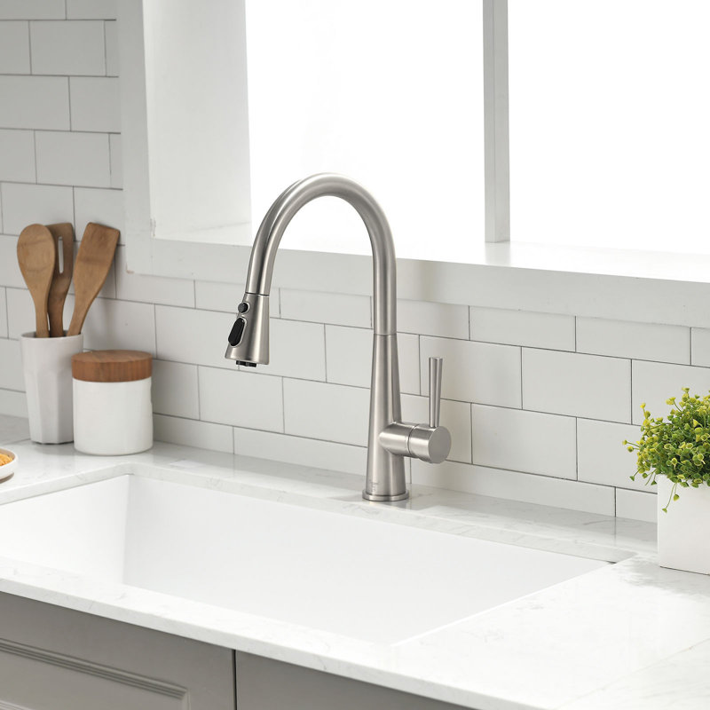 OAKLAND Single Handle Pull Down Kitchen Faucet, Brushed Nickel
