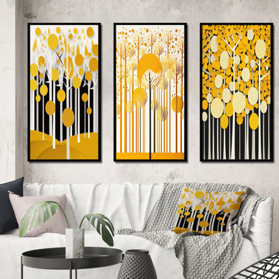 «Abstract Yellow Forest Minimal Art», ensemble de 3 pièces sur toile