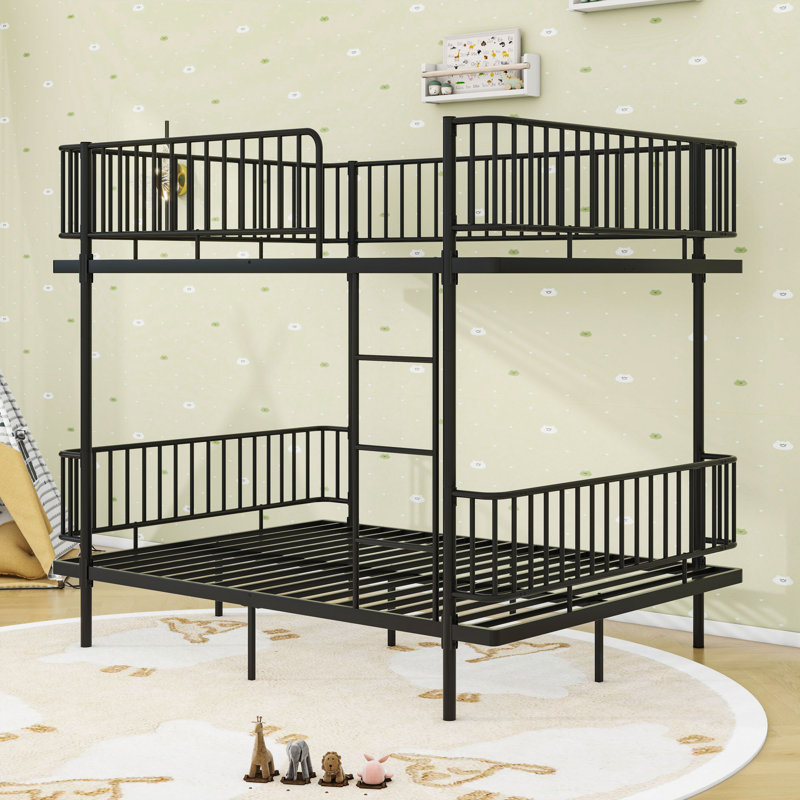 Metal Bunk Bed with 2 Ladders and Slats, Full Over Full, Black