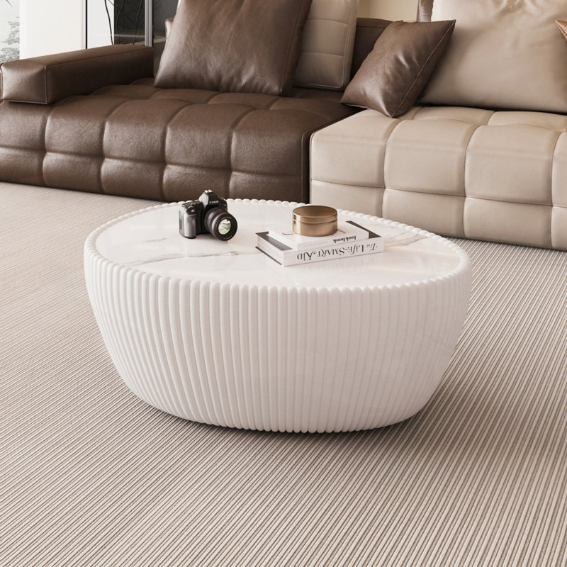 Table basse moderne en cuir fritté, Polyuréthane blanc