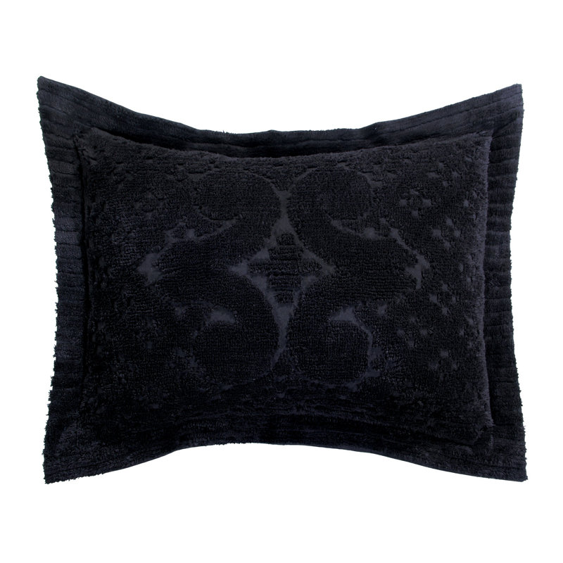 Taie décorative touffetée en chenille 100% coton de la collection Ashton, conception à médaillon, respirante, certifiée OEKO-TEX, lavable à la machine, toutes saisons, 21 po x 27 po, noir
