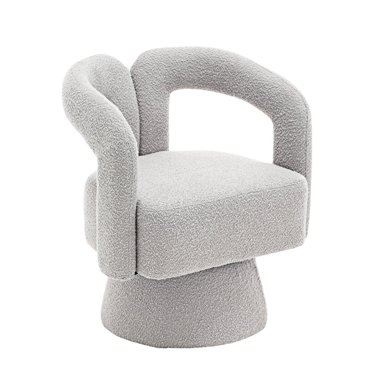 Accent Swivel Armchair Barrel Chair, Light Gray Boucle