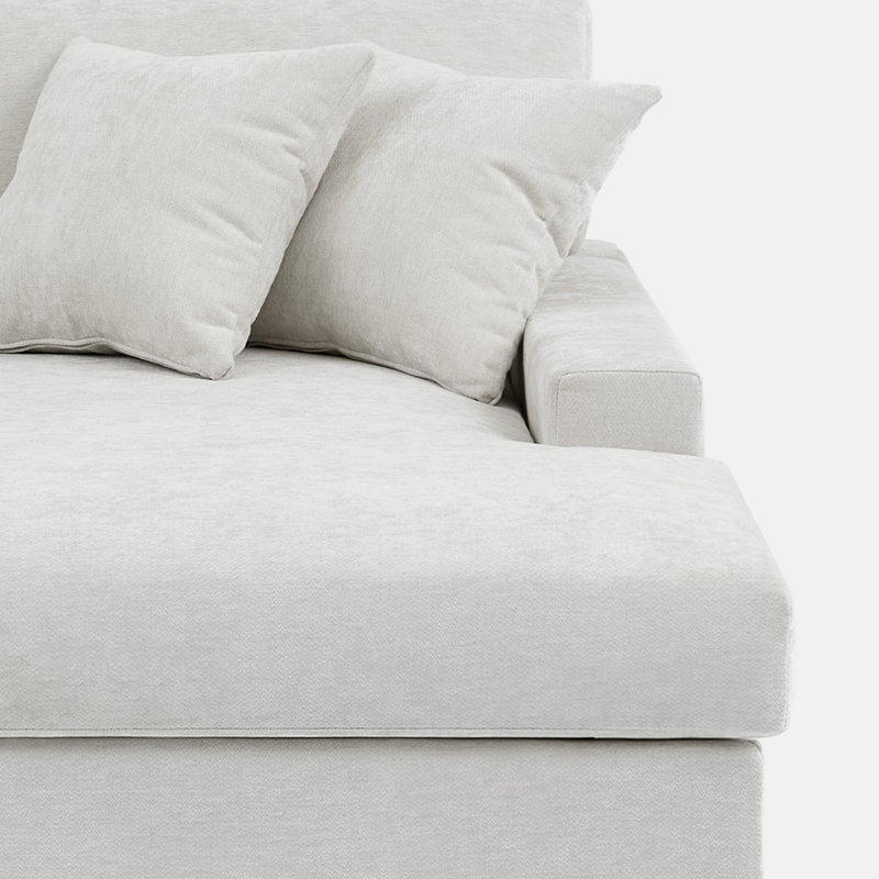 Canapé modulaire rembourré 3 pièces en chenille avec accoudoirs et coussins décoratifs Offehite, Chenille blanc cassé