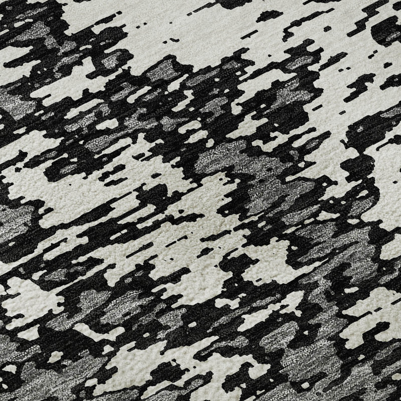 Premium Machine Washable Prisco Black Rug, Rectangle 2'6" x 3'10"
