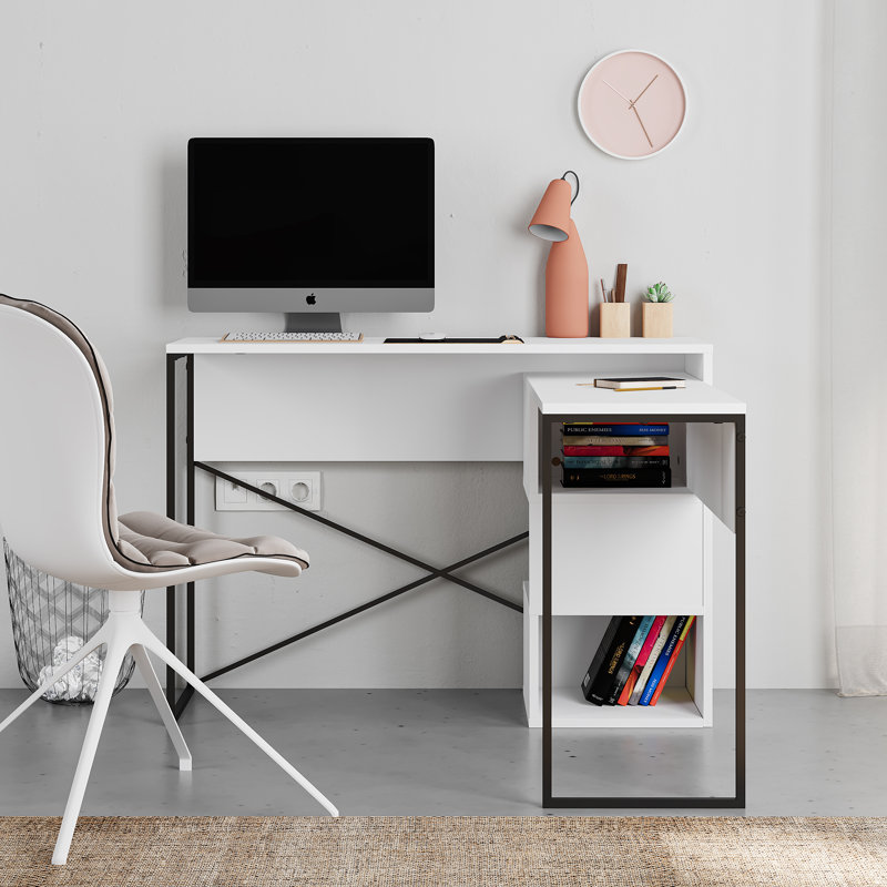 Bureau en L Gebhard, Blanc / noir