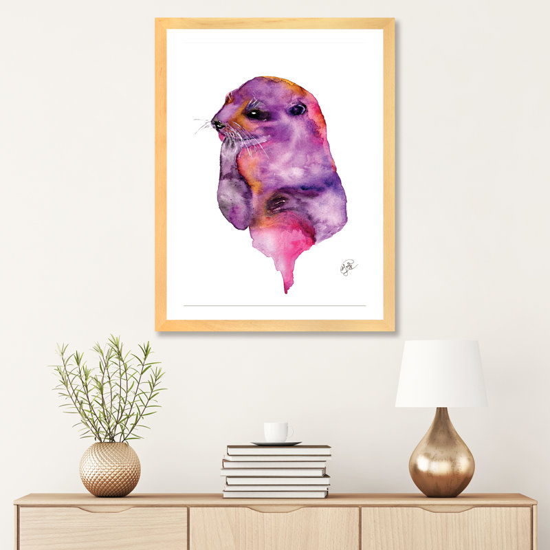 Loutre, art sur toile, H 24 po x l 16 po x P 1 po, Toile avec cadre en bois beige