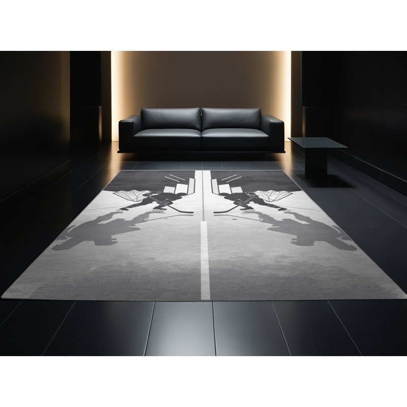 Tapis gris doux et moelleux en forme de hockey sur glace Emig, 4 x 6