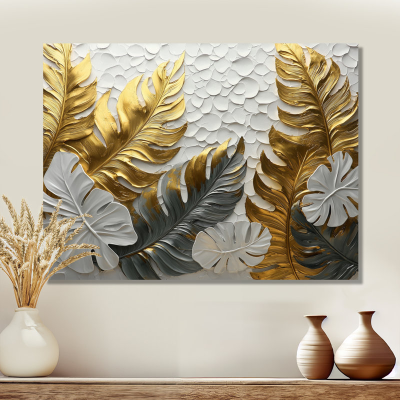 Golden Palms Midnight Collage II - palmiers, impression sur métal, H 12 po x l 20 po