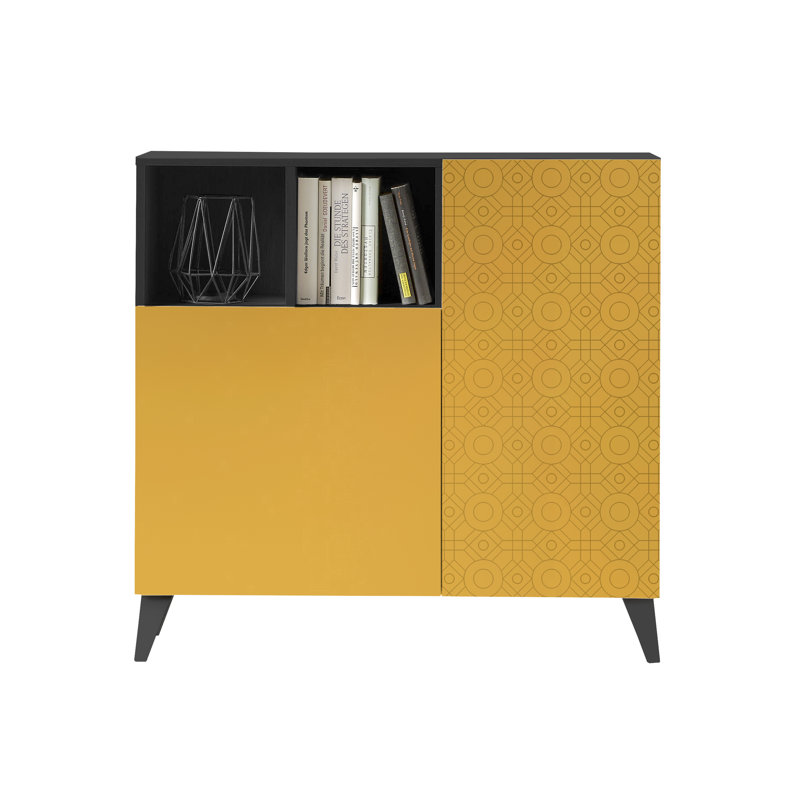 12 Pair Shoe Storage Cabinet, Jet Black/Mustard