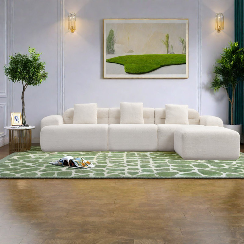 Canapé d'angle modulaire à compression, canapé 3 places en velours côtelé beige pour intérieur moderne, Beige