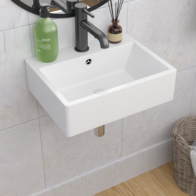 21"X16" Wall Mount Bathroom Sink Rectangle Wall Mount White Bathroom Sink Wall Hung Ceramic Sink