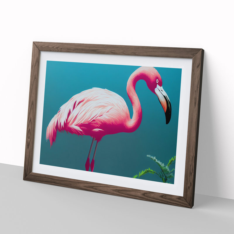 Electrifying Flamingo - Single Picture Frame Painting, 46cm H x 64cm W x 2cm D, Walnut 