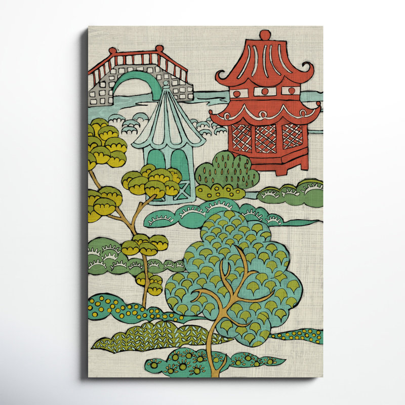 «Pagoda Landscape II» par Chariklia Zarris, peinture sur toile, H 48 po x l 32 po